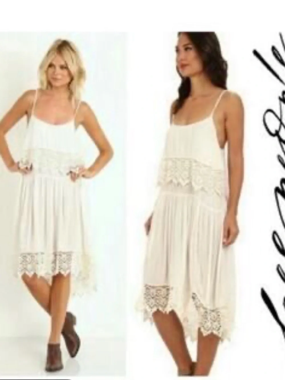 Free People Cream Tiered Lace Midi Dress
